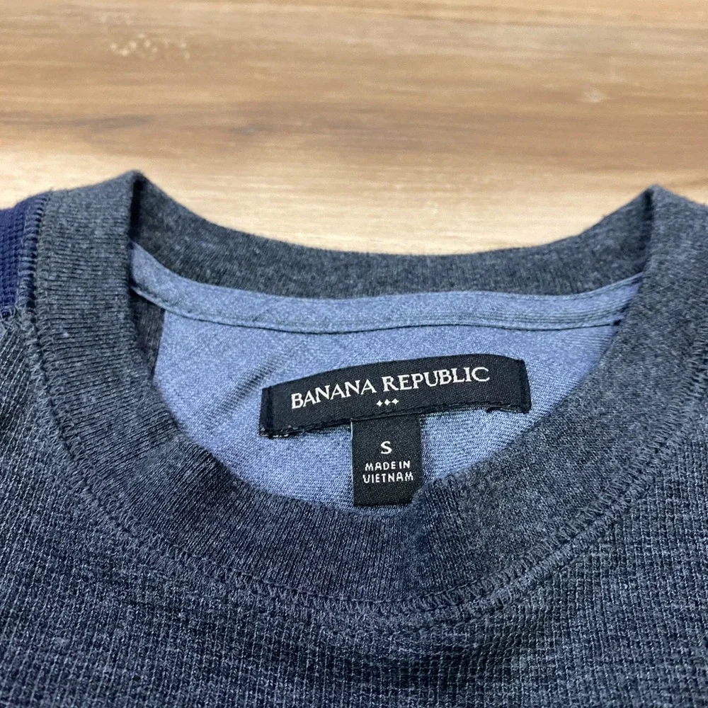 Banana Republic Thermal Shirt Men Small Minimalist Cotton Blend Raglan Grey Navy